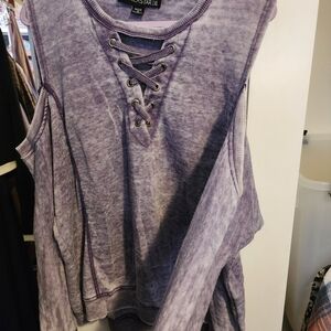 Vanilla Star Lavender Lace-Up Cold Shoulder Sweatshirt